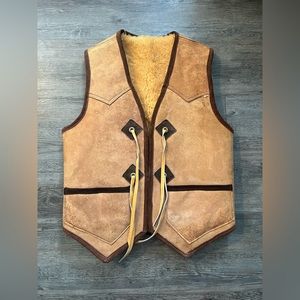 Vintage Leather Western Sherpa Lined Suede Vest